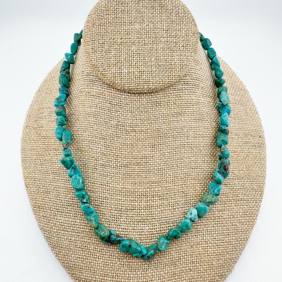 Vintage Turquoise Bead Necklace Nuggets Southwestern Natural Collar Retro Rustic - Picture 2 of 8